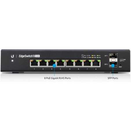 EdgeSwitch ES-8-150W switch 8 ports PoE+ Gigabit + 2 SFP ports + 1 Console port Ubiquiti