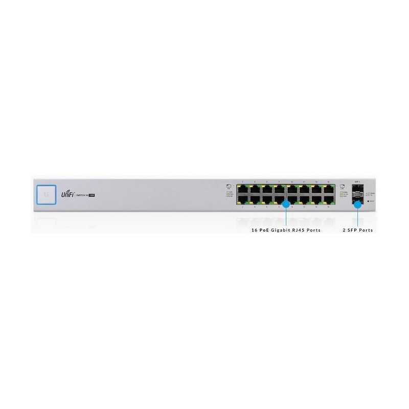 Conmutador UniFi US-16-150W 16 puertos Gigabit PoE + 2 puertos Ubiquiti SFP