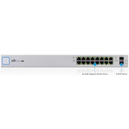 Conmutador UniFi US-16-150W 16 puertos Gigabit PoE + 2 puertos Ubiquiti SFP