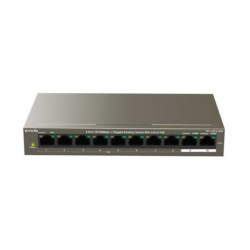TEF1110P switch 8 ports PoE + 2 Gigabit Tenda TEF1110P switch 8 ports PoE + 2 Gigabit Tenda