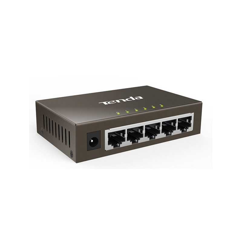 Switch metálico Gigabit de 5 puertos TEG1005D con protección Tenda 6KV Switch metálico Gigabit de 5 puertos TEG1005D con protección Tenda 6KV