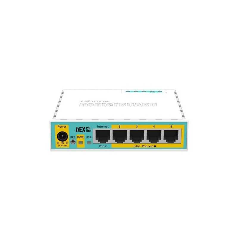 hEX PoE Lite router with 5 fast ethernet ports 10/100Mbps RB750UPr2 MikroTik