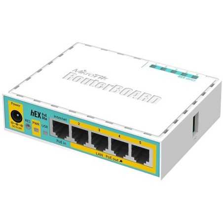 Router hEX PoE Lite con 5 puertos ethernet rápidos 10/100Mbps RB750UPr2 MikroTik