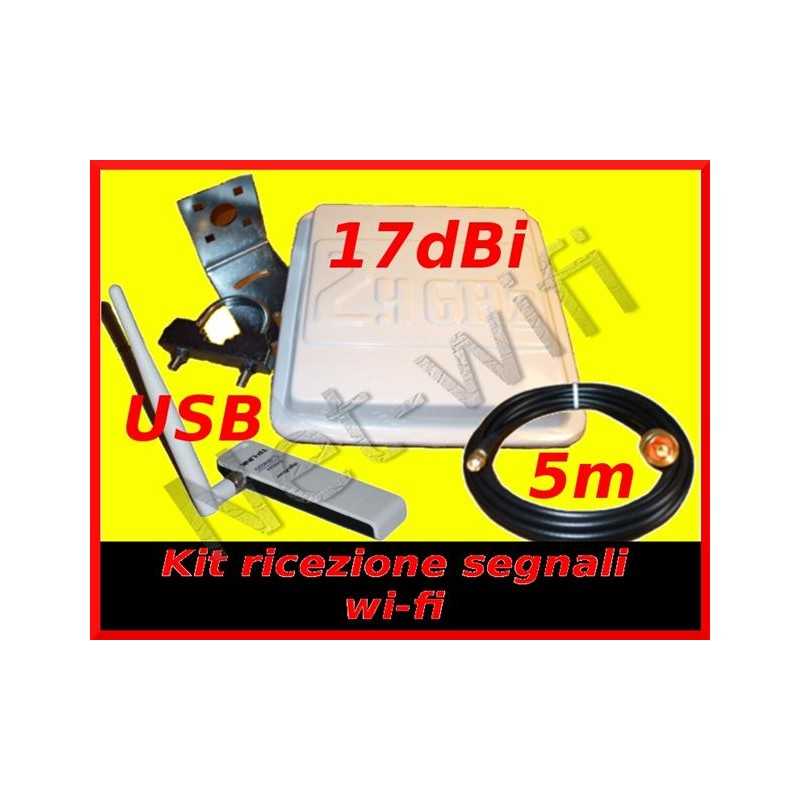 Kit WiFi Antenna 17dBi + Usb TL-WN722N + 5m cable
