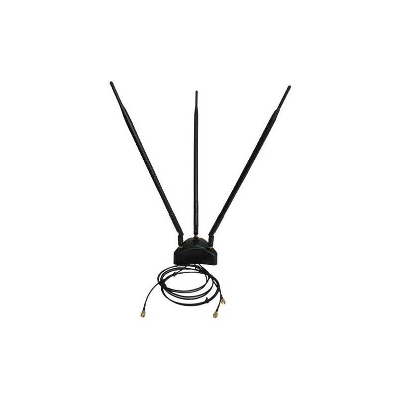 Base magnétique + 3 antennes Wi-Fi 9dBi + 3 câbles prise rp-sma 2m