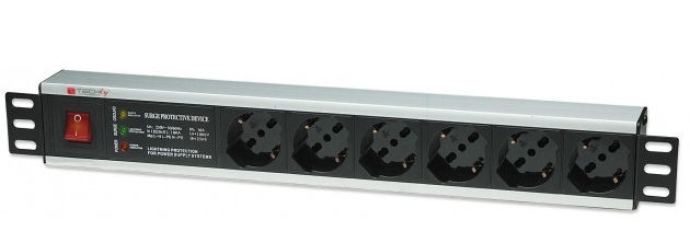 6 seater socket with switch and protection for rack cabinet 19"