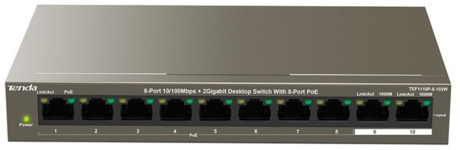 TEF1110P switch 8 porte PoE + 2 Gigabit Tenda